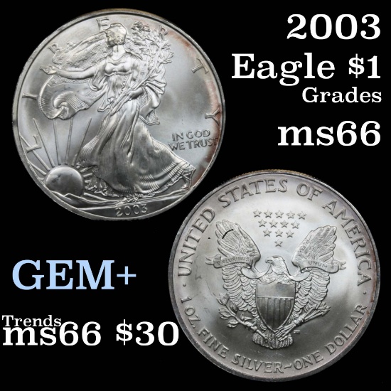 2003 Silver Eagle Dollar $1 Grades GEM+ Unc