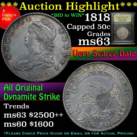 ***Auction Highlight*** 1818 Capped Bust Half Dollar 50c Graded Select Unc by USCG (fc)