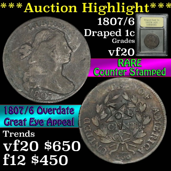 ***Auction Highlight*** 1807/6 Draped Bust Large Cent 1c Graded vf, very fine by USCG (fc)