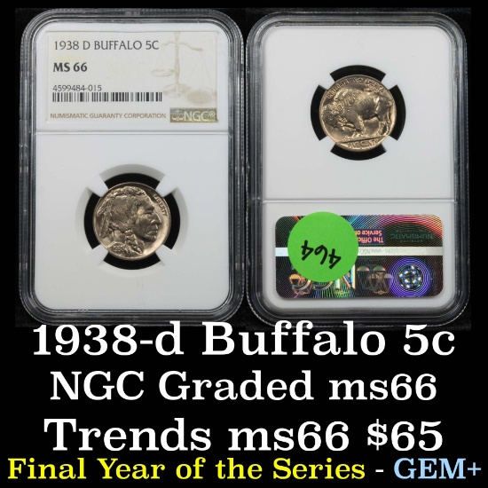 NGC 1938-d Buffalo Nickel 5c Graded ms66 By NGC