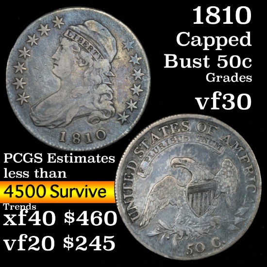 1810 Capped Bust Half Dollar 50c Grades vf++ (fc)