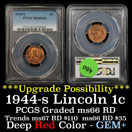 PCGS 1944-s Lincoln Cent 1c Graded ms66 RD By PCGS