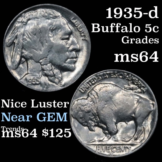 1935-d Buffalo Nickel 5c Grades Choice Unc