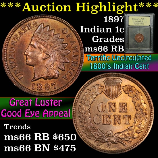 ***Auction Highlight*** 1897 Indian Cent 1c Graded GEM+ Unc RB by USCG (fc)