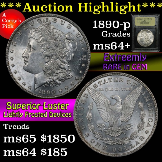 ***Auction Highlight*** 1890-p Morgan Dollar $1 Graded Choice+ Unc by USCG (fc)