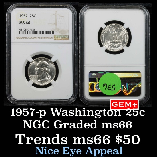 NGC 1957-p Washington Quarter 25c Graded ms66 By NGC