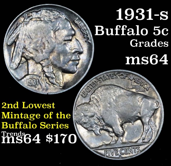 1931-s Buffalo Nickel 5c Grades Choice Unc