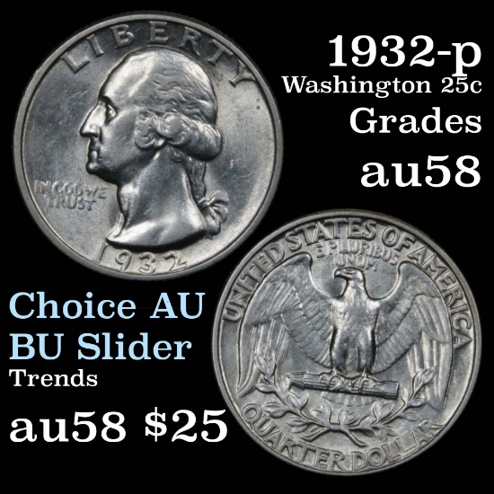 1932-p Washington Quarter 25c Grades Choice AU/BU Slider