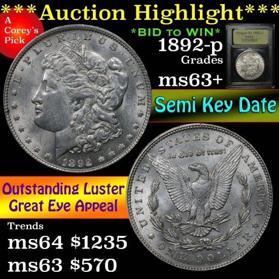 ***Auction Highlight*** 1892-p Morgan Dollar $1 Graded Select+ Unc by USCG (fc)