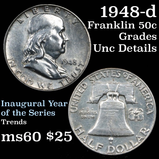 1948-d Franklin Half Dollar 50c Grades Unc Details
