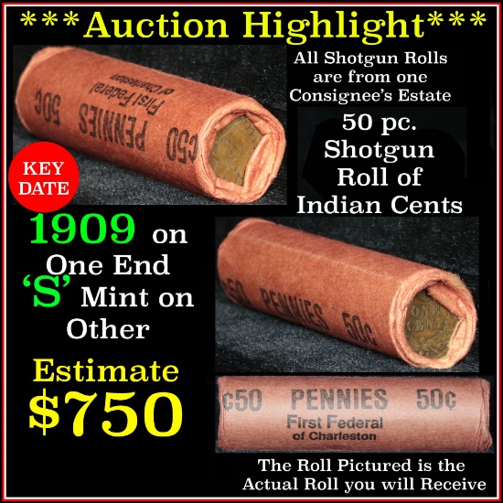 ***Auction Highlight*** Indian 1c Shotgun Roll, 1909 one end, KEY date 's' mint rev other, Wow! (fc)