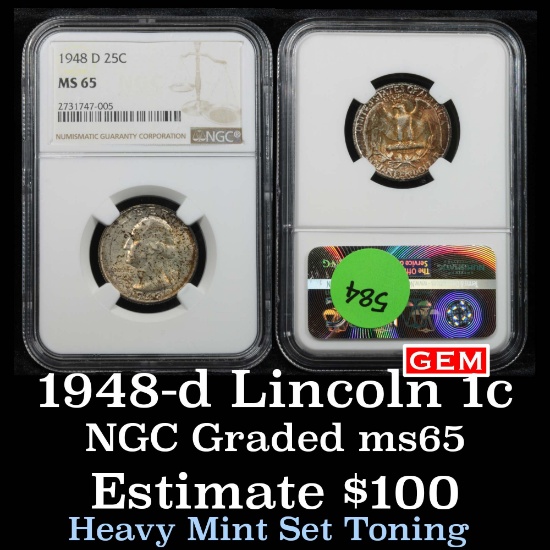 NGC 1948-d Washington Quarter 25c Graded ms65 By NGC