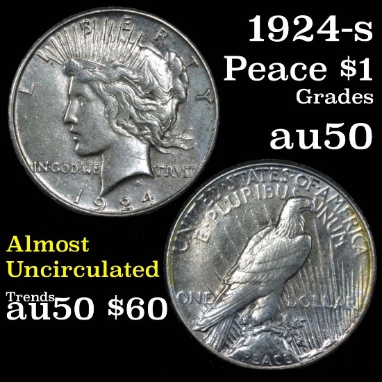 1924-s Peace Dollar $1 Grades AU, Almost Unc