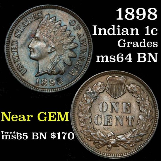 1898 Indian Cent 1c Grades GEM Unc BN