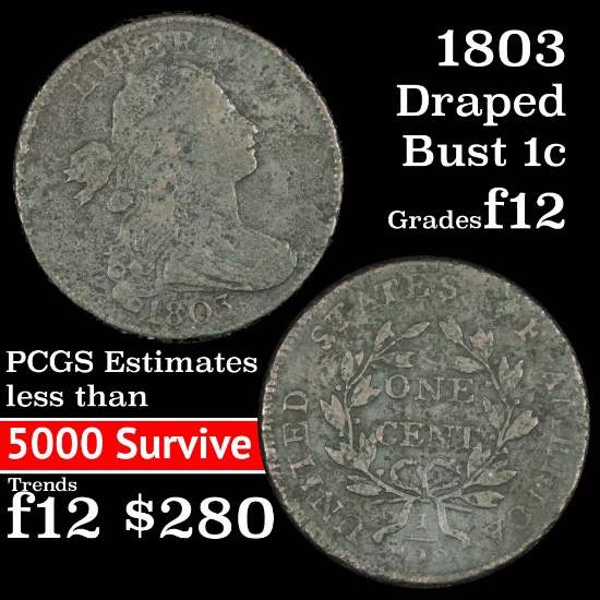 1803 Draped Bust Large Cent 1c Grades f, fine (fc)