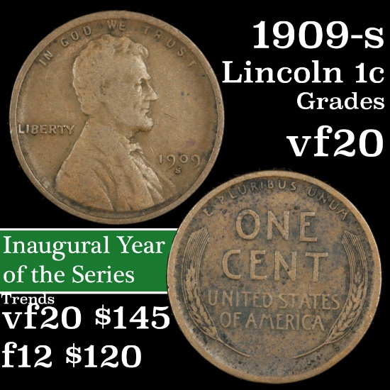 1909-s Lincoln Cent 1c Grades vf, very fine