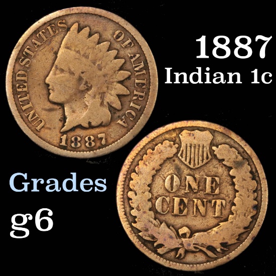 1887 Indian Cent 1c Grades g+