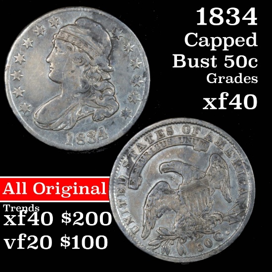 1834 Capped Bust Half Dollar 50c Grades xf (fc)