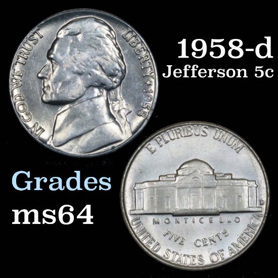 1958-d Jefferson Nickel 5c Grades Choice Unc