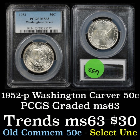 PCGS 1952-p Wash/Car Old Commem Half Dollar 50c Graded ms63 By PCGS