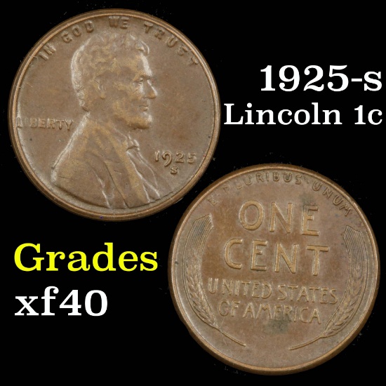1925-s Lincoln Cent 1c Grades xf
