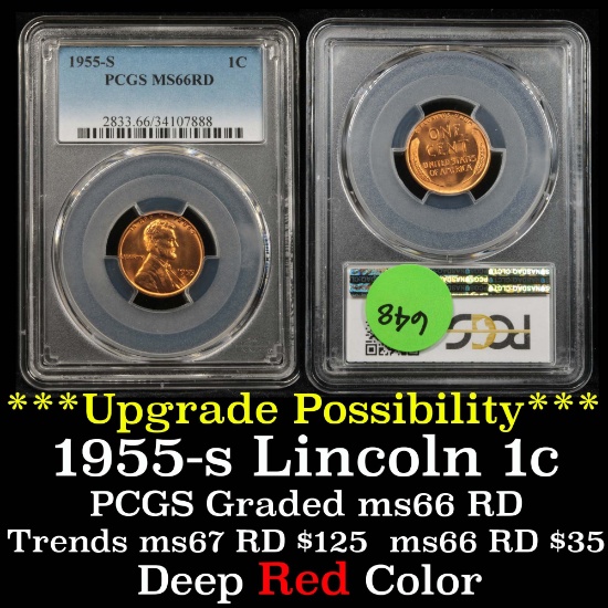 PCGS 1955-s Lincoln Cent 1c Graded ms66 RD By PCGS