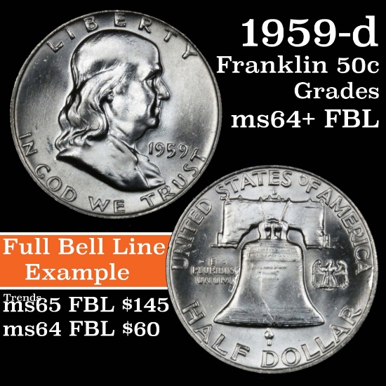 1959-d Franklin Half Dollar 50c Grades Choice Unc+ FBL