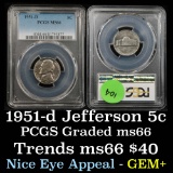 PCGS 1951-d Jefferson Nickel 5c Graded ms66 By PCGS