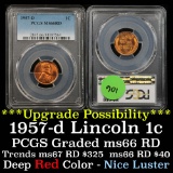 PCGS 1957-d Lincoln Cent 1c Graded ms66 RD By PCGS