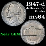 1947-d Jefferson Nickel 5c Grades Choice Unc