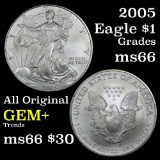 2005 Silver Eagle Dollar $1 Grades GEM+ Unc