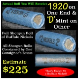 Full roll of Buffalo Nickels, 1920 one end & a 'd' Mint reverse on the other end Buffalo Nickel 5c