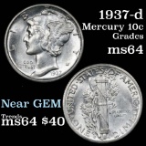 1937-d Mercury Dime 10c Grades Choice Unc