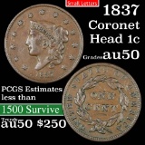 1837 Coronet Head Large Cent 1c Grades AU, Almost Unc (fc)