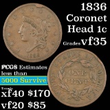 1836 Coronet Head Large Cent 1c Grades vf++