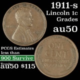 1911-s Lincoln Cent 1c Grades AU, Almost Unc