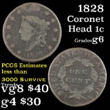 1828 Coronet Head Large Cent 1c Grades g+