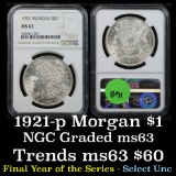 NGC 1921-p Morgan Dollar $1 Graded ms63 By NGC