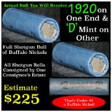 Full roll of Buffalo Nickels, 1920 one end & a 'd' Mint reverse on the other end Buffalo Nickel 5c