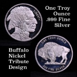 1 ounce .999 fine Silver Round in Buffalo Nickel Tribute Design