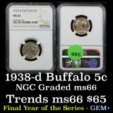 NGC 1938-d Buffalo Nickel 5c Graded ms66 By NGC