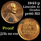 1942 Lincoln Cent 1c Grades proof unc red