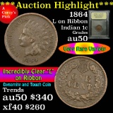 ***Auction Highlight*** 1864 L Ribbon Indian Cent 1c Graded AU, Almost Unc by USCG (fc)