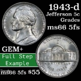 1943-d Jefferson Nickel 5c Grades GEM+ 5fs