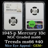 NGC 1945-p Mercury Dime 10c Graded ms66 By NGC