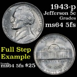 1943-p Jefferson Nickel 5c Grades Choice Unc 5fs