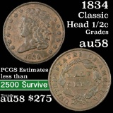 1834 Classic Head half cent 1/2c Grades Choice AU/BU Slider (fc)