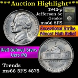 ***Auction Highlight*** 1942-p Jefferson Nickel 5c Graded GEM+ 5fs by USCG (fc)