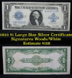 1923 $1 Large Size Blue Seal Silver Certificate Signatures Speelman/White Grades xf