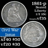 1861-p Seated Liberty Half Dime 1/2 10c Grades vf++